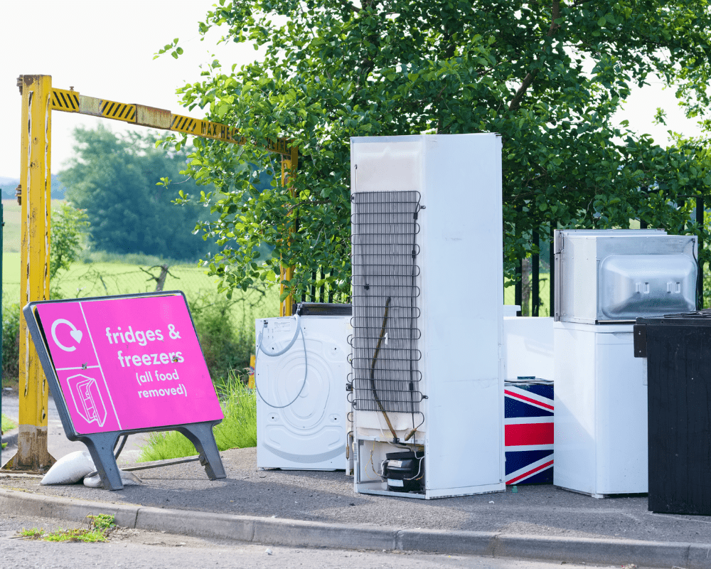A selection of white goods for recycling - fridges, microwaves etc.